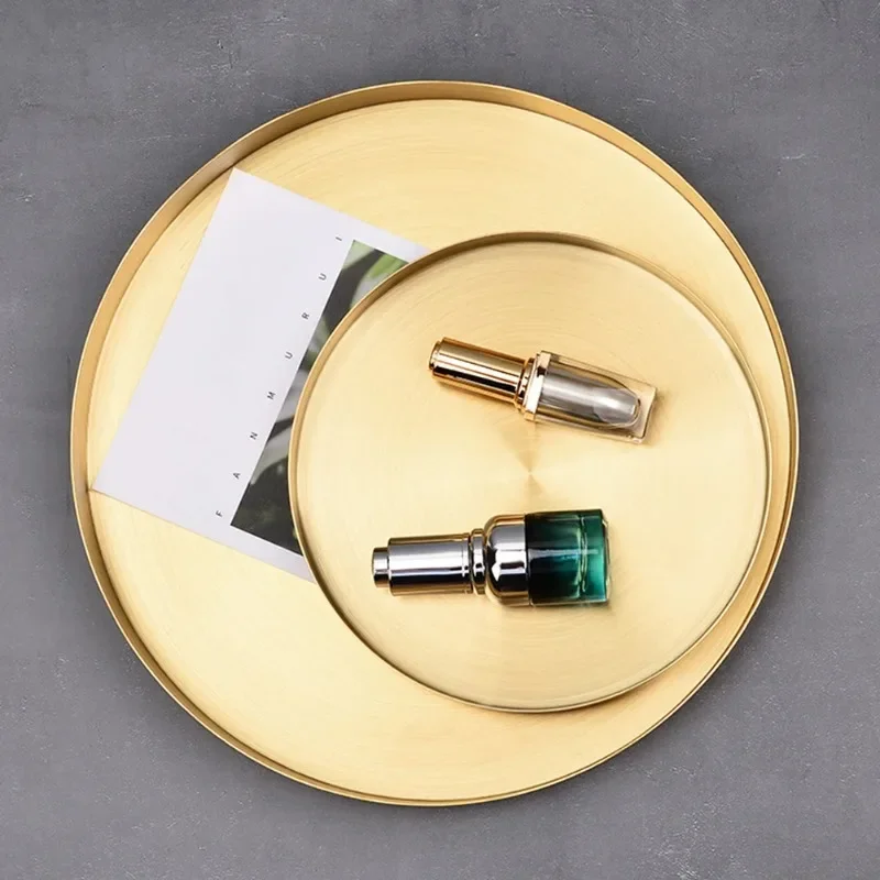 Kitchen Stainless Steel Storage Tray Decorative Trays Organizer Jewelry Display Plate Round Shape Gold Tray Kitchen Storage storage tray kitchen tray jewelry storage tray