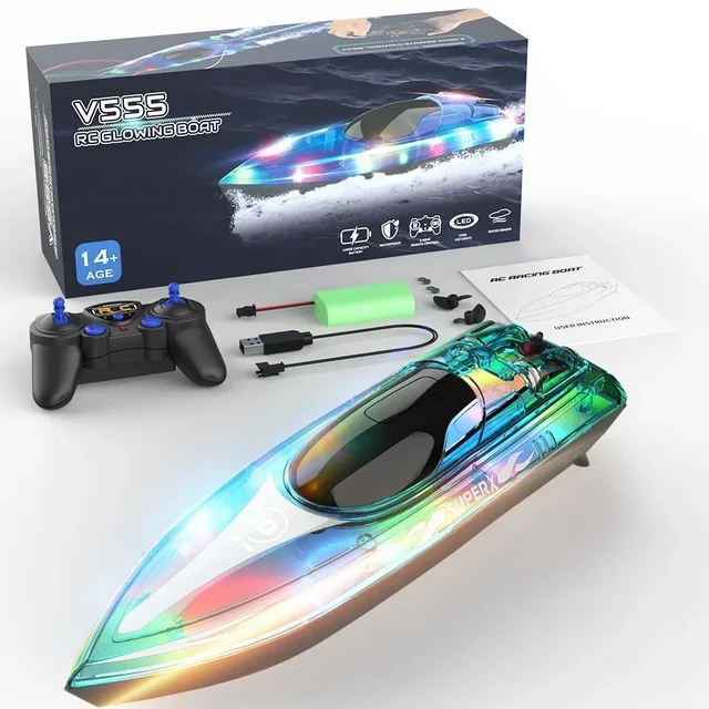 V555 2.4GHz Lighting Racing RC Boat 15KM/H With Transparent Cover & Bright LED Light Effect For Pool Toys 2