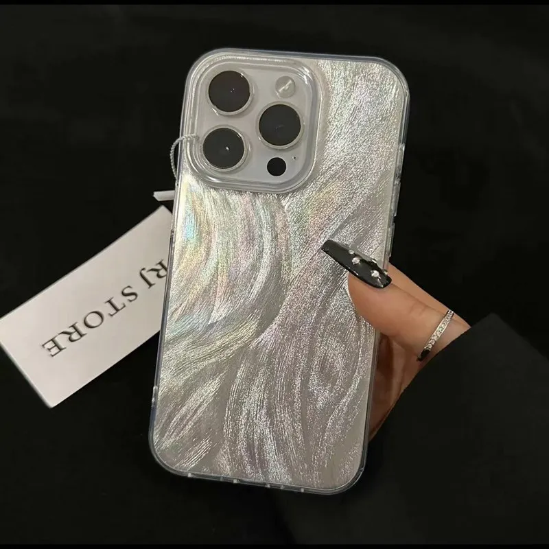 Luxury Aurora Silver Laser Feather Yarn Phone Case Cover