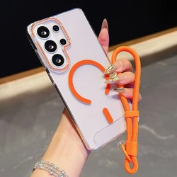 Magnetic Shockproof Transparent Wrist Lanyard Phone Case - Galaxy S23 Ultra (Orange GS)