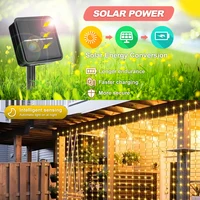 300 LED Solar Courtyard Curtain Lights Outdoor Waterproof Fairy String Lights With 8 Modes for Garden Window Bedroom Wedding 3
