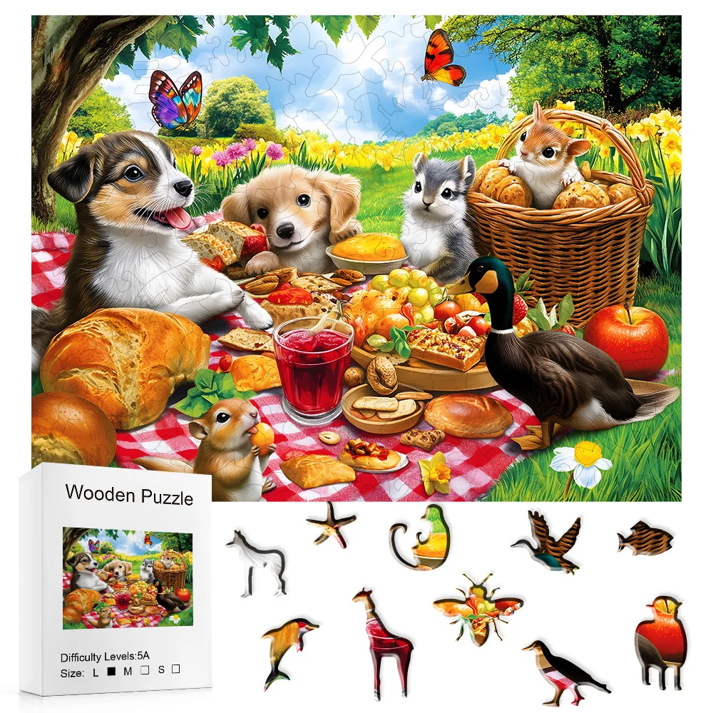 Adults Wooden Animal Puzzle DIY Crafts For Kid Brain Trainer Jigsaw Puzzle Hell Difficulty Family Interactive Game Wooden Puzzle 4