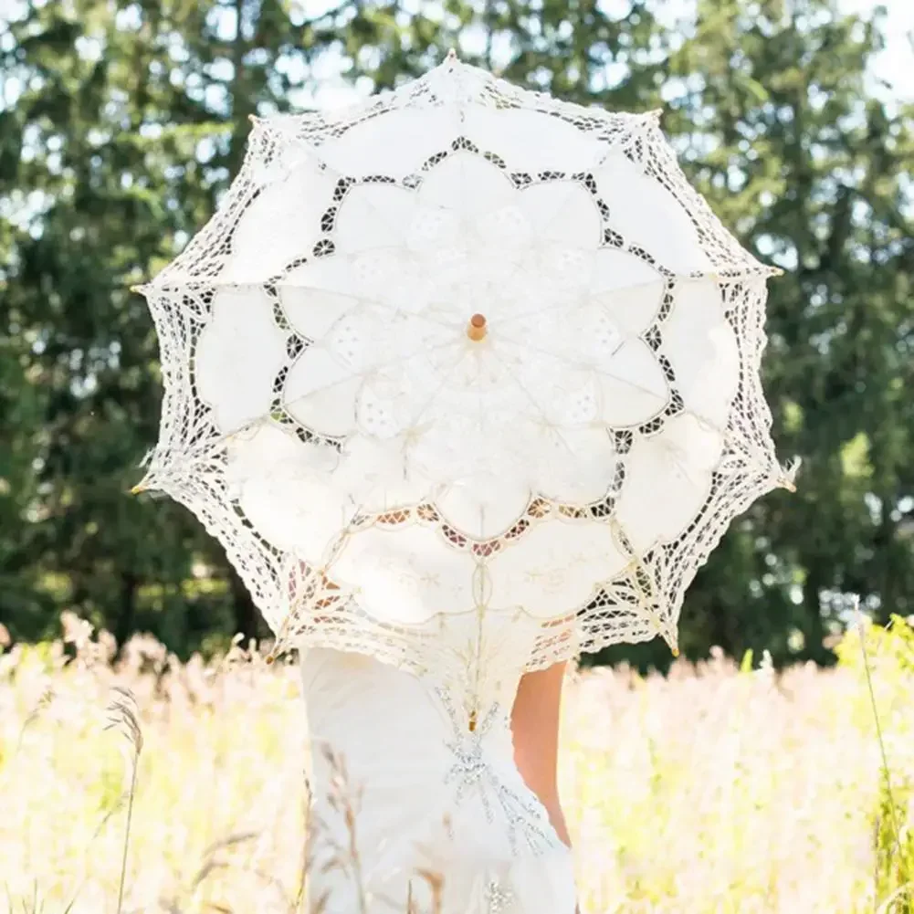 

Elegant Cotton Embroidery Lace Parasol Outdoor Summer Sun Umbrellas for Wedding Decoration Photograph Bridal Bridesmaid Umbrella