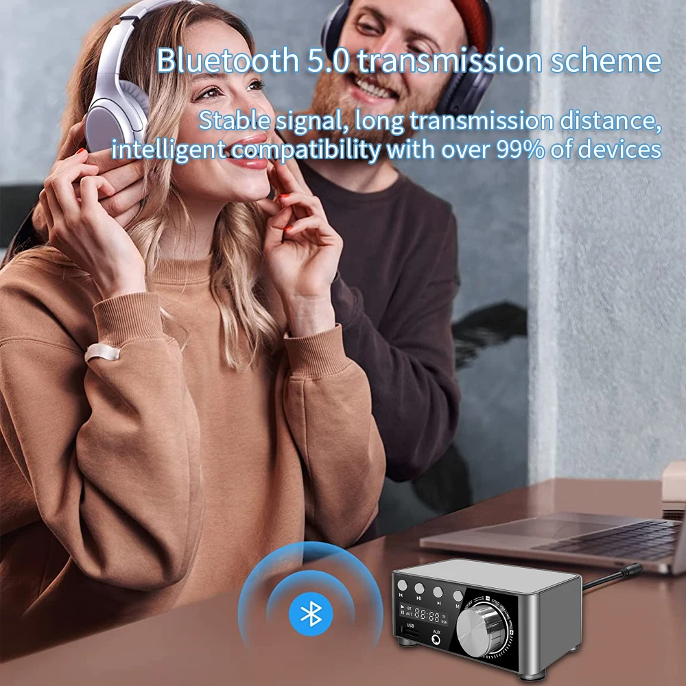 HiFi Bluetooth 5.0 Power Class D Amplifier Mini Stereo TPA3116 Digital Amplifier 50W + 50W Home Stereo Car Marine USB/AUX TF Card audio amplifier board sound amplifier