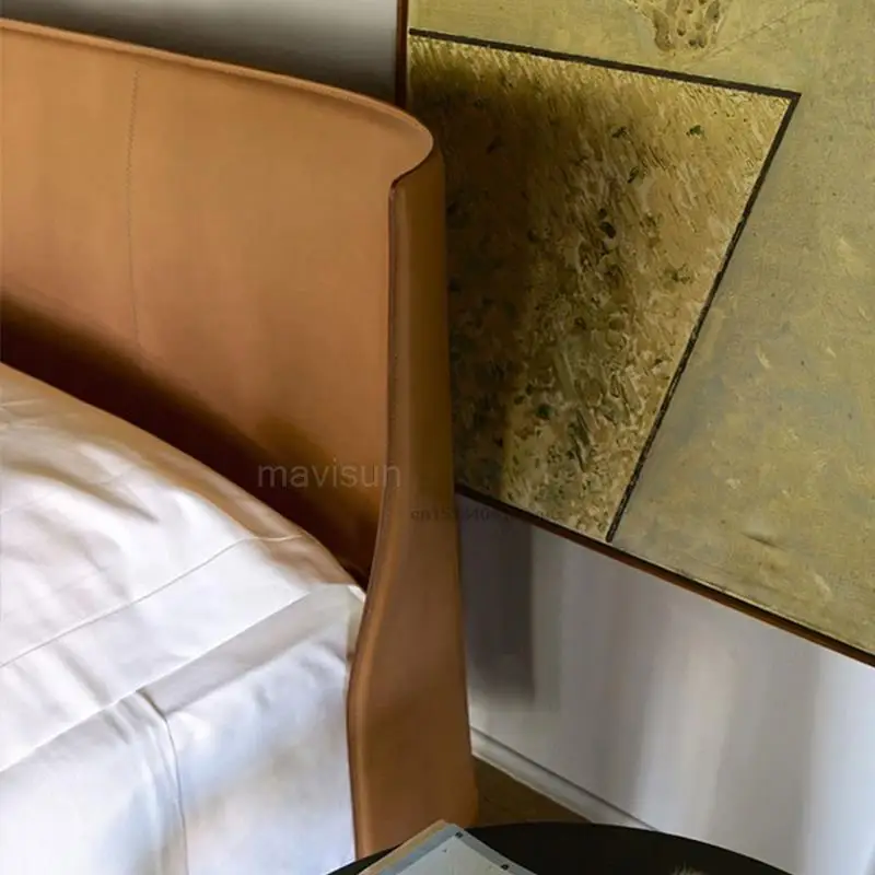 Italian Minimalist Loft Wedding Bed Modern High-end Small Apartment Master Bedroom First Layer Leather Double Bed 1.5m 1.8m