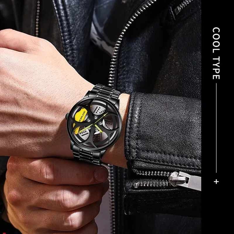 2023 Luxury Mens Fashion Car Wheel Watches Men Sports Waterproof Quartz Wristwatch Stainless Steel Wheel Hub Watch Montre Homme 6