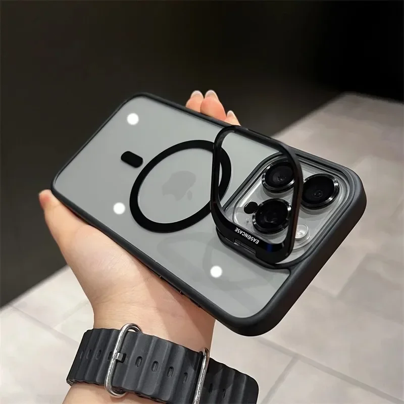 MagSafe Magnetic Lens Protection Phone Case with Transparent Camera Glass and Metal Ring Cover