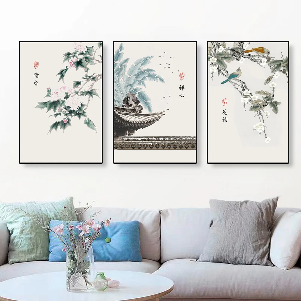 

Classical Chinese Original Flower Canvas Painting Posters and Print Traditional Decor Wall Art Pictures for Living Room Bedroom