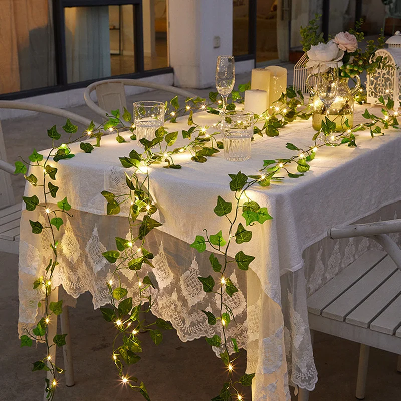 

5/10m Artificial Ivy Leaf String Lights Hanging Garland Plants Vine Leaf LED Copper Wire Light Home Garden Christmas Decorations