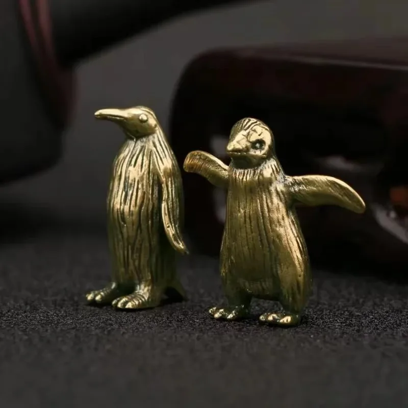 Pure Copper Antarctic Penguin Figurine Miniature Figurine Desk Ornament Tea Pet Paperweight Vintage Decorative Crafts