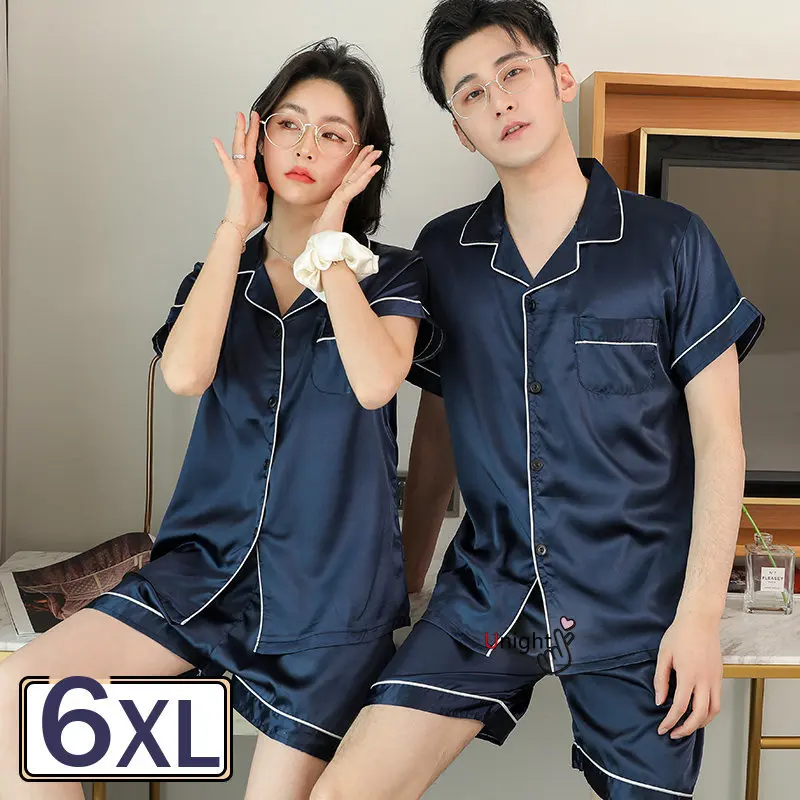 Conjunto de Pijama corto de seda para hombre y mujer, ropa de casa de satén de lujo, Top y pantalón a juego, grande, para verano - AliExpress