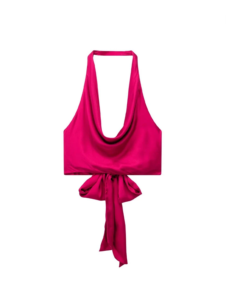 

TRAF Women Fashion with Bow Tied Tank Tops Sexy Backless Halterneck Female Camis Mujer Tanks Trousers Casual Clothes