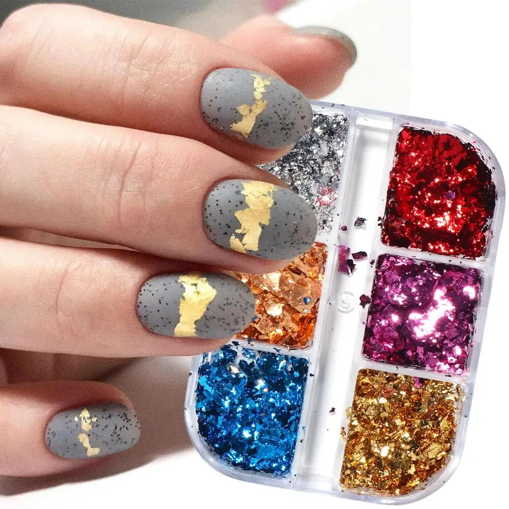 Gold Foil Flakes Winter Nail Design Aluminum Sparkles Sequins For