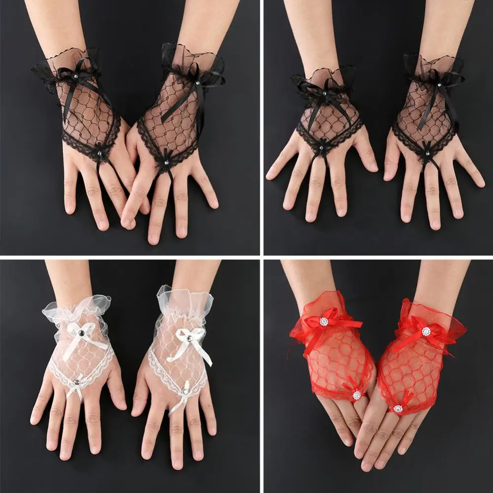 

Lace Fingerless Wedding Gloves Sexy Bowknot Party Gloves Evening Party Bridal Short Gloves Wedding Accessory