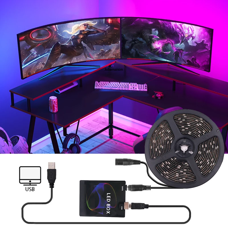 LED 1M 2M 3M 4M 5M Strip Light WS2812B 5050RGBW Dream Color Ambient PC Screen Backlight Set for Room Neon Tape |
