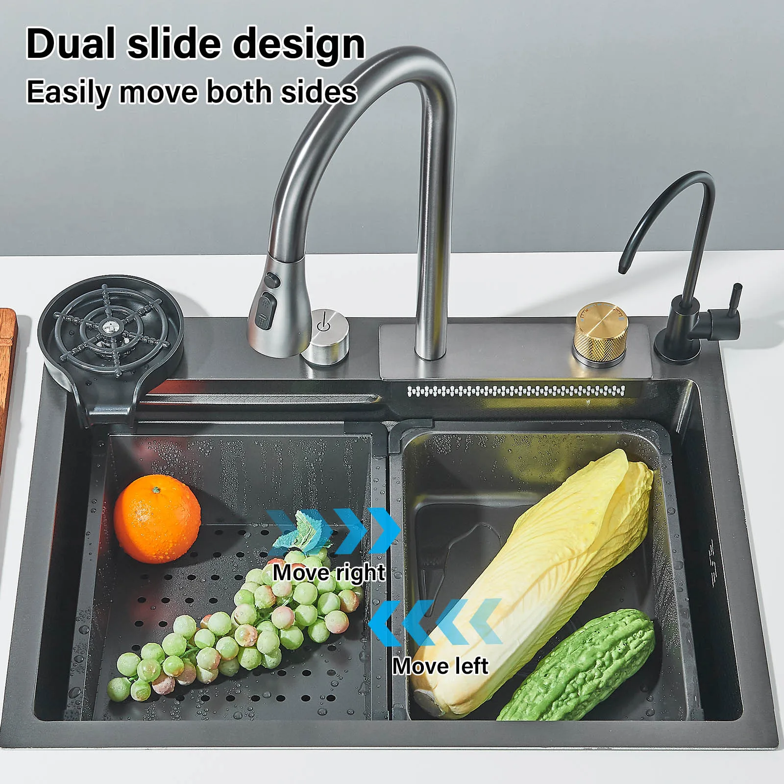 304 Stainless Steel Waterfall Kitchen Sink Sink Large Single basin With Large Single Slot Sink Above Counter With Cup Disher 3