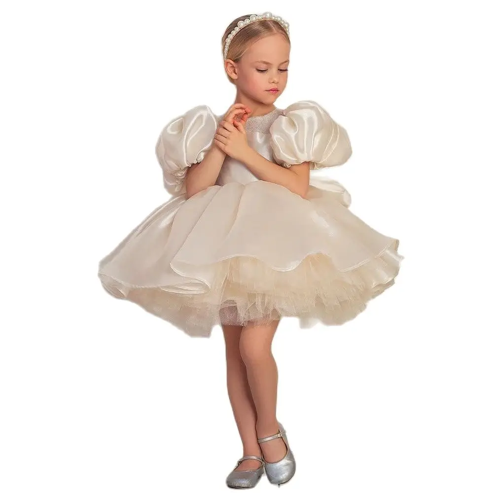 

Ivory Flower Girl Dresses Mini Kid Birthday Princess Party Dresses Puffy Child Dress Cute Kid First Communion Gowns