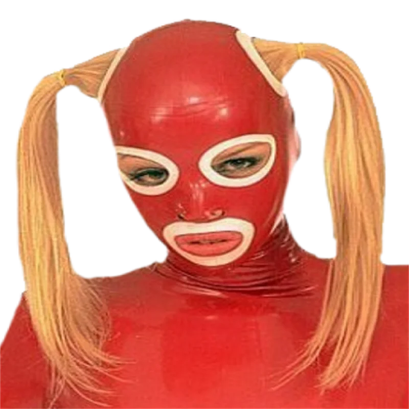 

Latex Hoods Sad Face Style 2 Hairs Hole Wide Trims Mask Customized 0.4mm
