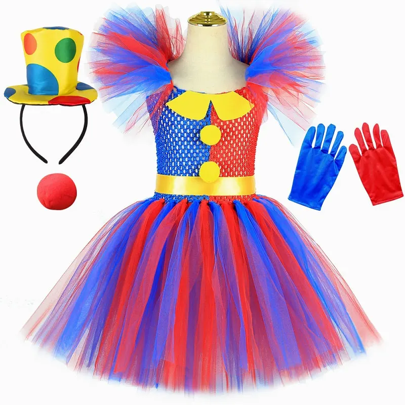 thumbnail image 1 of Disfraz de Pomni para niños, vestido con tutú de dibujos animados, el increíble payaso de circo digital, disfraces de cosplay para niñas, ropa para fiesta de carnaval y Halloween, 1 of 5