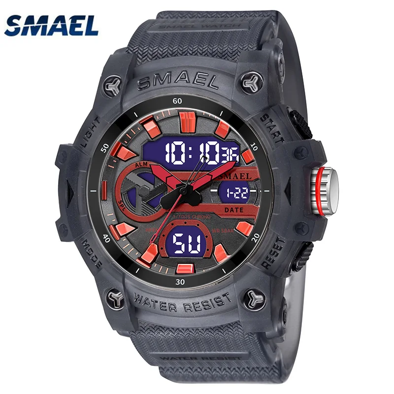 SMAEL Brand Men Watches Digital Watch LED Sport Watches Men's Wristwatches 8073 Waterproof  Dual  Time  Watches  LED Clock Male
