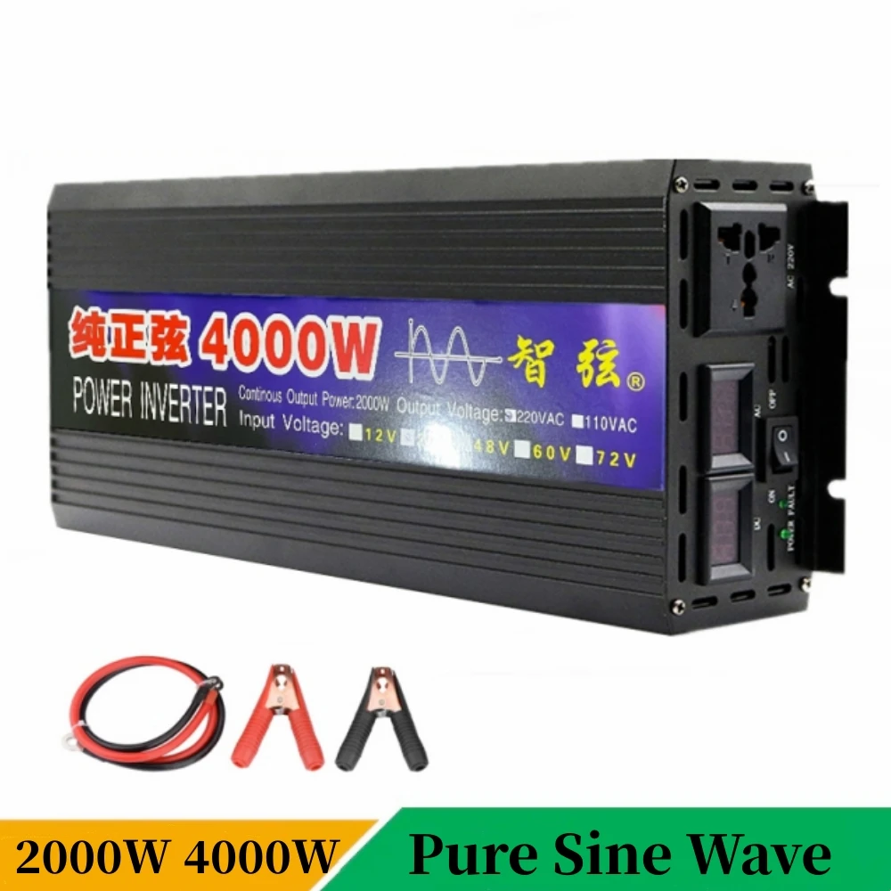 

2000W 3000W 4000W Pure Sine Wave Inverter Solar Car Power Inverter With LED Display DC 12V 24V To AC 220V Voltage Converter