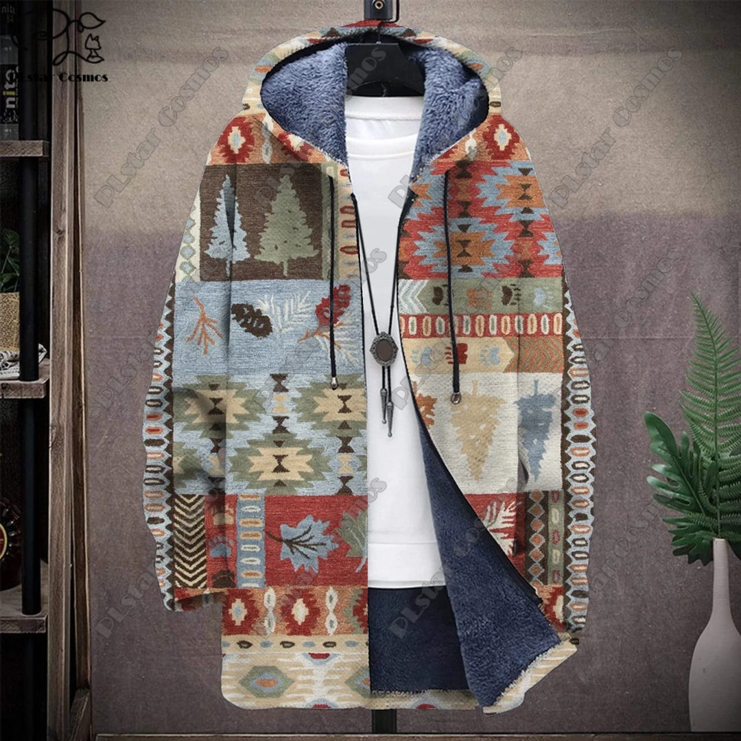 3D printed colorful tribal retro pattern hooded zipper warm and cold-proof jacket for your own winter casual series-F  8