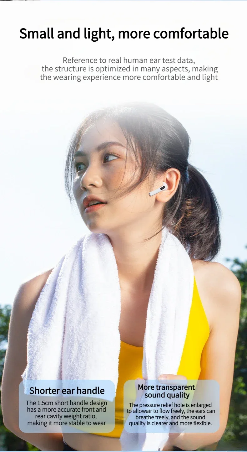 Wireless Earphones Bluetooth Headphones Noise Cancell Stereo Music Earbuds Touch Control Earbud With Microphone Pro 4 lanyard