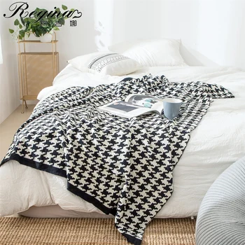 레지나 클래식 Houndstooth 격자 무늬 담요 부드러운면 소파 니트 던지기 담요 침대 싱글 퀸 킹 침대보 퀼트 담요