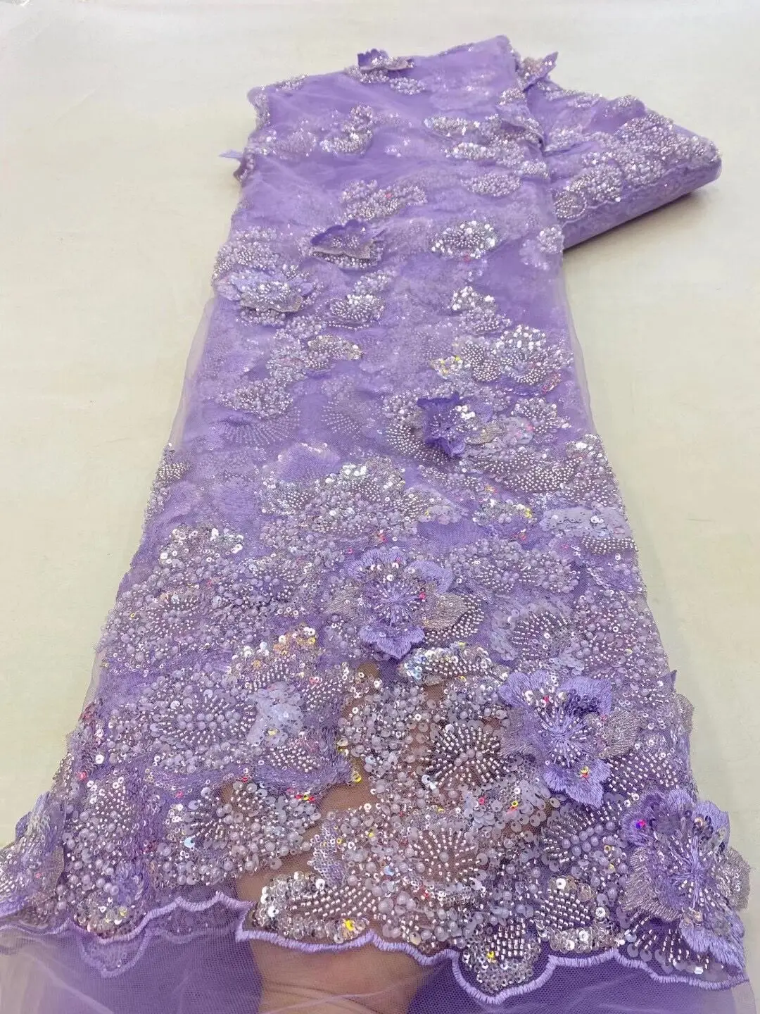 

Embroidery Lace Fabric Sequins Lace Fabrics ZH-1302452 Luxury Nigerian Quality Mesh With Beads