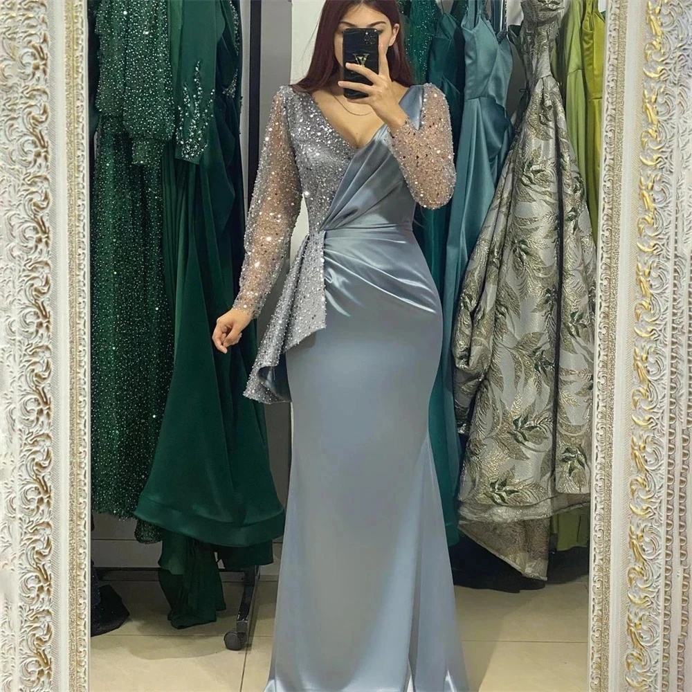 Vestidos sirena de un solo hombro con abertura Azul Océano Tallas Grandes