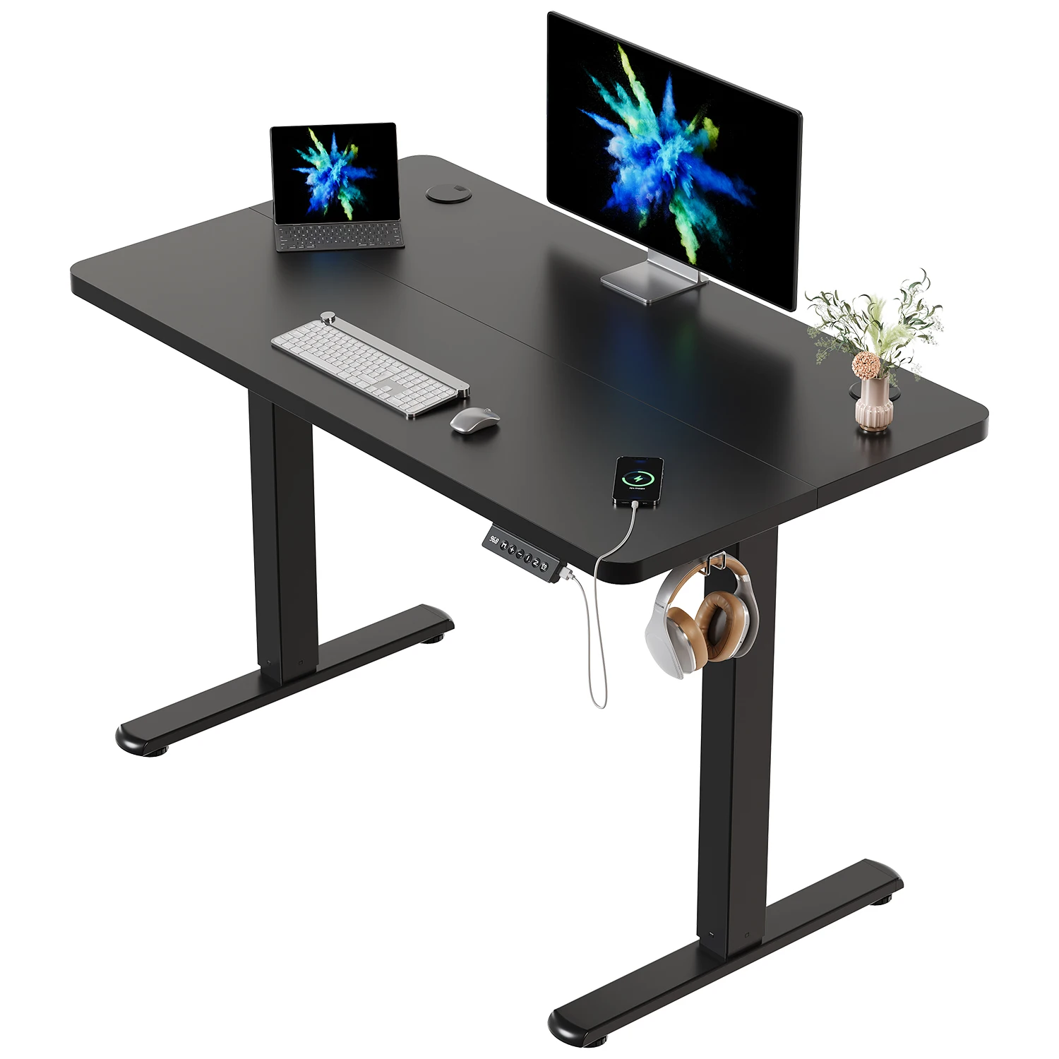 Devoko Escritorio de altura ajustable con enchufe USB Escritorio Soporte eléctrico de altura ajustable Asiento Computadora ajustable