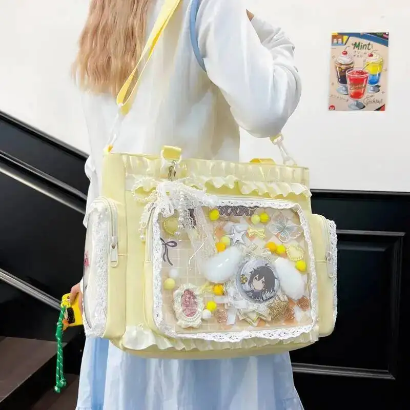 Y2k New Sweet Ita Shoulder Bag Lolita Girl Transparent Crossbody Bag Women Large Capacity Lace Tote Bag Cute DIY Display Handbag 2