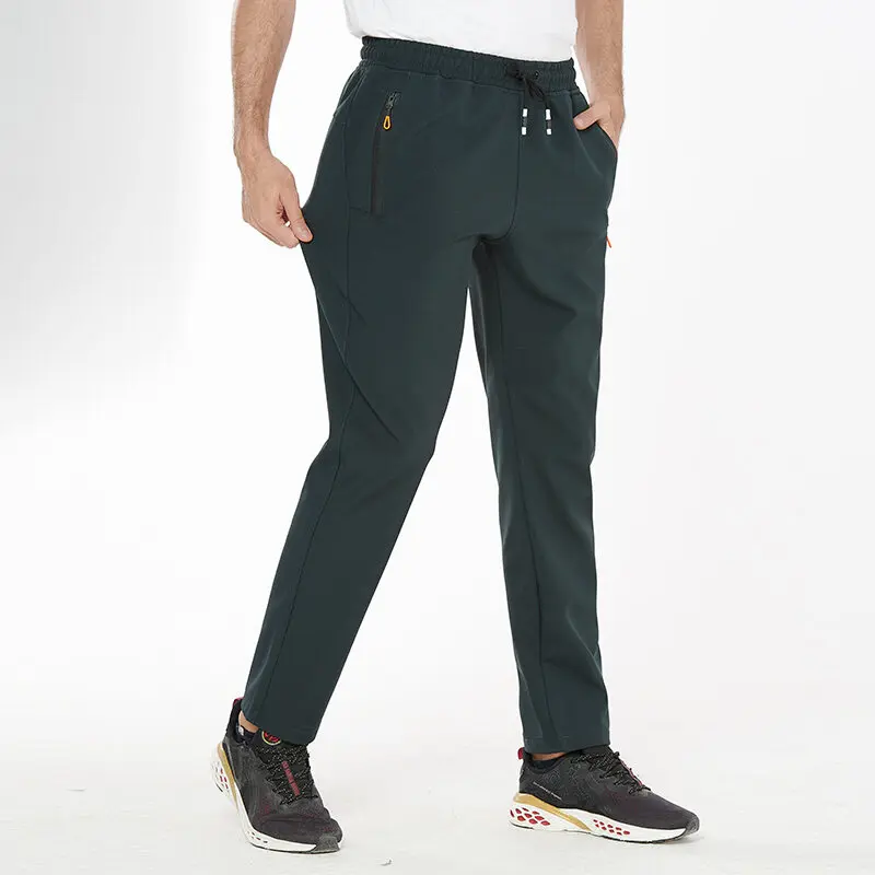 Simplicity Men's Pants Solid Color Pocket Elastic Autumn/Winter Plush Thickened Waterproof Cold Proof Ski Mountaineering Pants