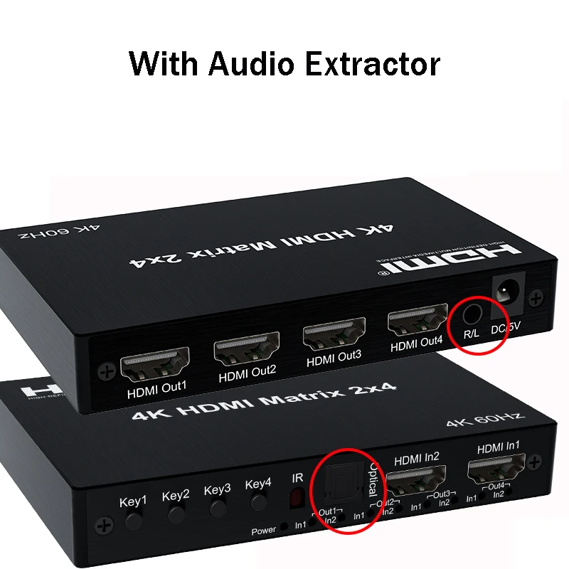 Hdmi Matrix Switch Splitter Conversor Interruptor Vídeo Áudio r e l Extrator de Áudio 2x4 4k 60hz - Image 2