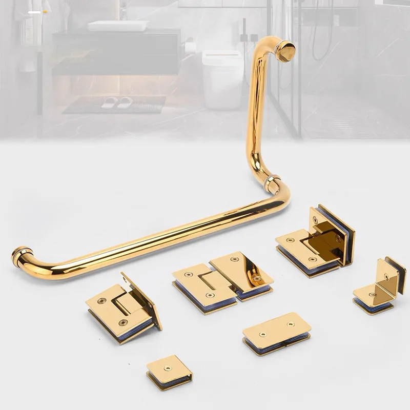 Frameless Glass Door Dobradiça Gold Banheiro Braçadeira Folding Glass Clip Pacote Mail 90 135 180 Graus Aço Inoxidável