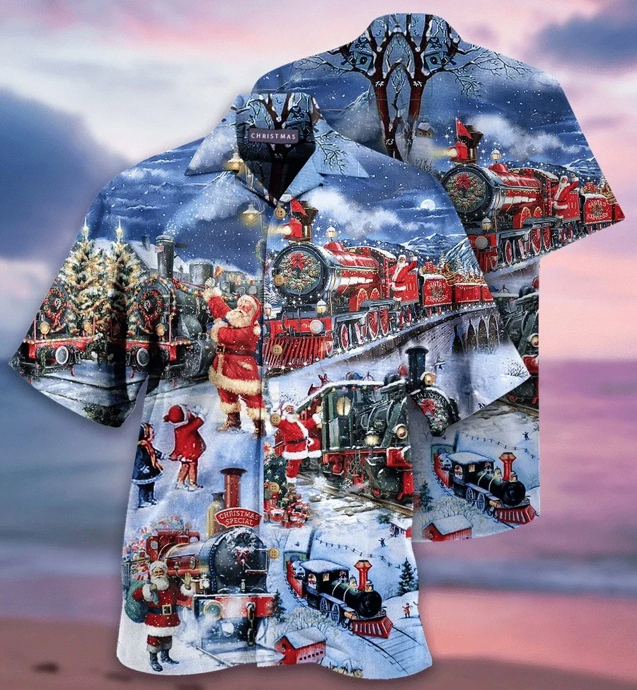New Casual Men's Shirts Christmas Vintage Hawaiian Short Sleeve Oversize Shirts Summer Beach Wear