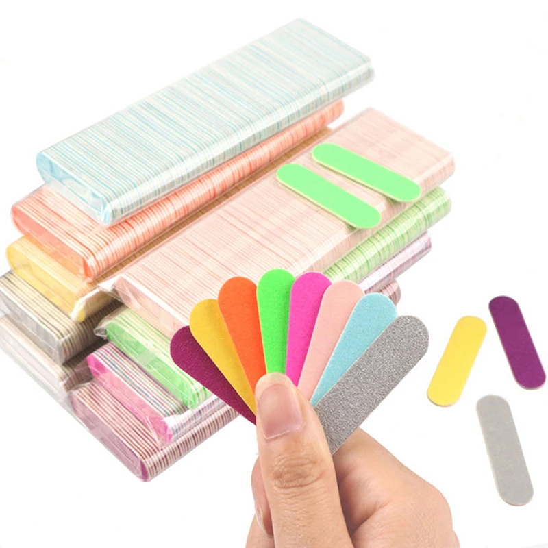 100 Pcs Mini Nail File Nail Scrubbing Strips DIY Manicure Pedicure Scrub Nail Arts Double Sided Manicure Tool 50*13mm