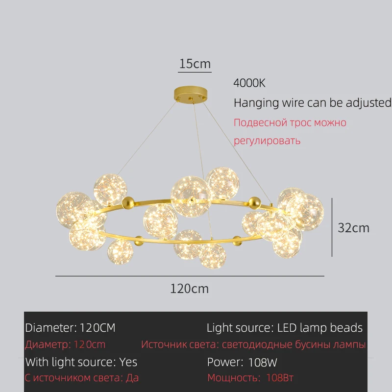 Gold/Black Transparent Glass Ball Ceiling Light Living Room Dining Room LED String Lights Creative Round Decorative Pendant Ligh gold ceiling lights Pendant Lights