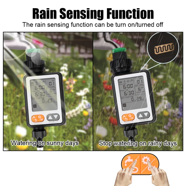 Automatic Multiple Program Irrigation Controller Rain Sensor Manual Mode Garden Watering Timer Large Screen Battery Operated 6