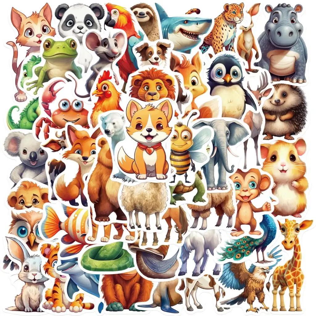 

10/50pcs Cute Animal Stickers Car Motorcycle Travel Luggage Mobile Guitar Laptop Computer Cartoon Stickers Children's Toys