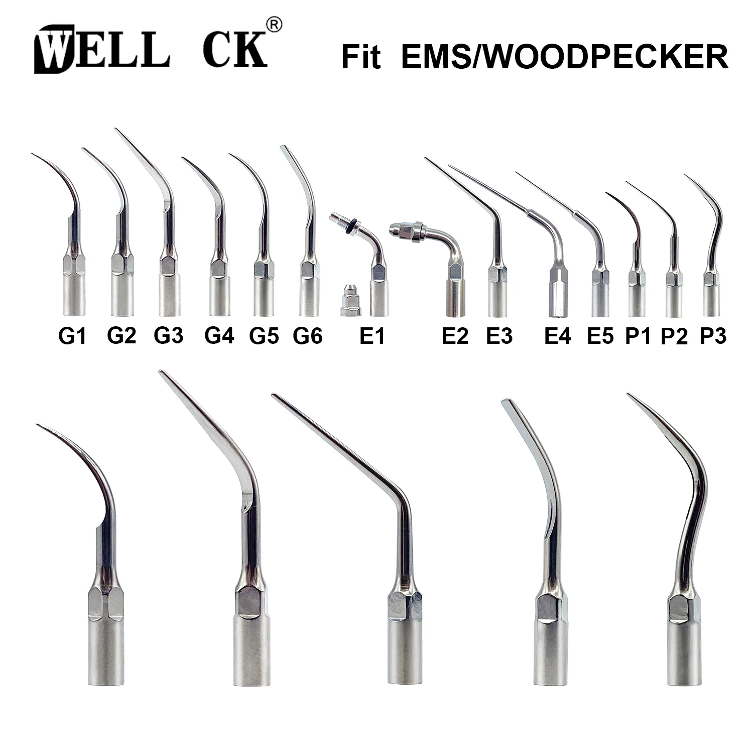 

WELL CK 5pcs G1,G2,G3P1P3 Dental Scaler Tips Fit EMS Woodpecker Ultrasonic Scaler Handpiece Dental Ultrasonic Scaler Scaling Tip