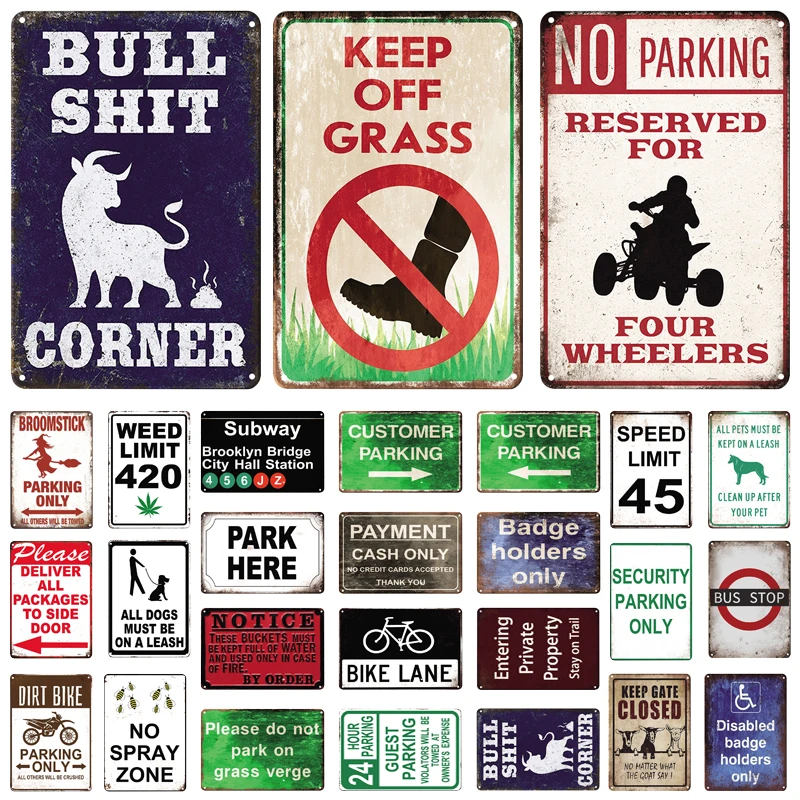 

Warning Poster Danger Vintage Tin signs Beware Of Animal No Parking No Trespassing Metal Plate Plaque Garden Home Wall Decor