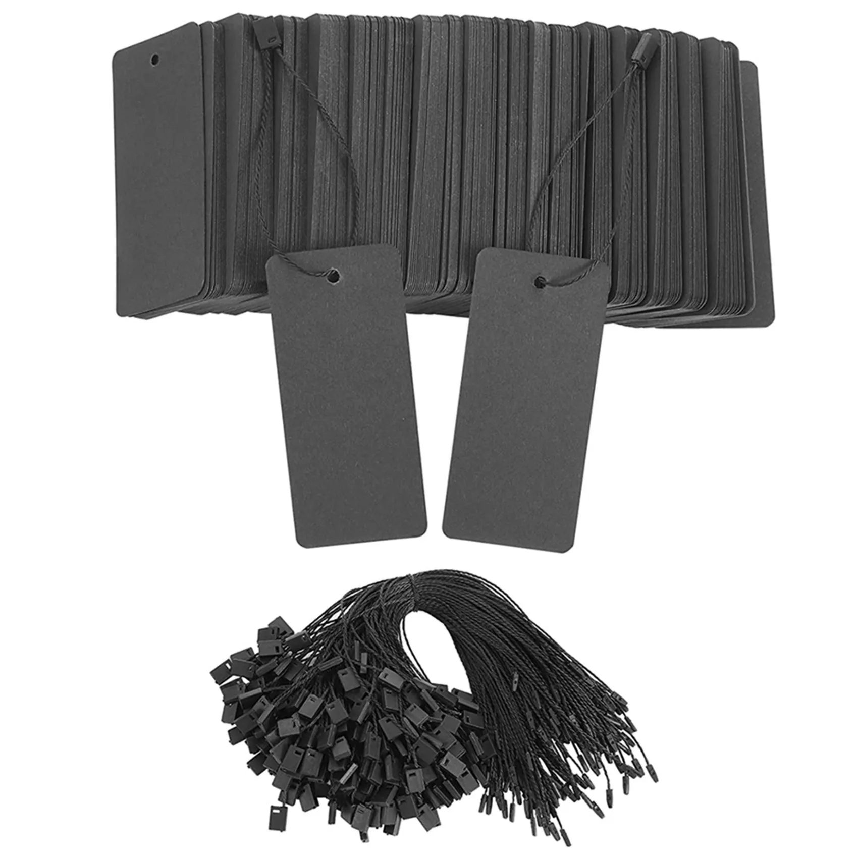2025 핫 스타일 1200개 세트 검정색 가격표, 끈이 달린 선물 태그, 안전핀 포함, 맞춤 의류 태그, 검정색 크라프트 종이 행택