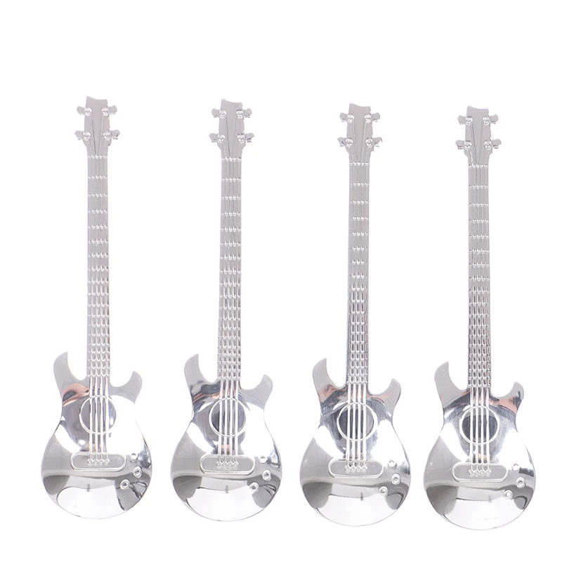 

4 Pcs Guitar Stainless Steel Musical Coffee Spoons Teaspoons Mixing Spoons