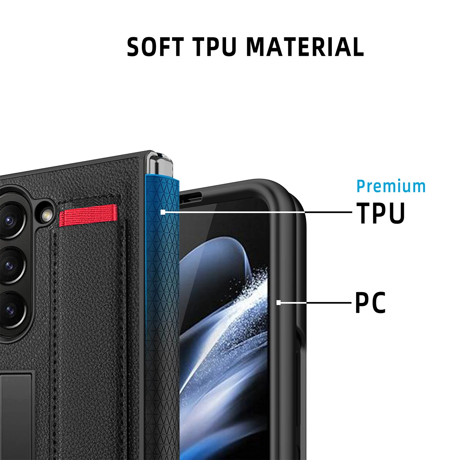For Samsung Galaxy Z Fold 5 Case Wrist Strap Bracket Leather Strap Hinge With Tempered Film Folding Shockproof Cover Accessories