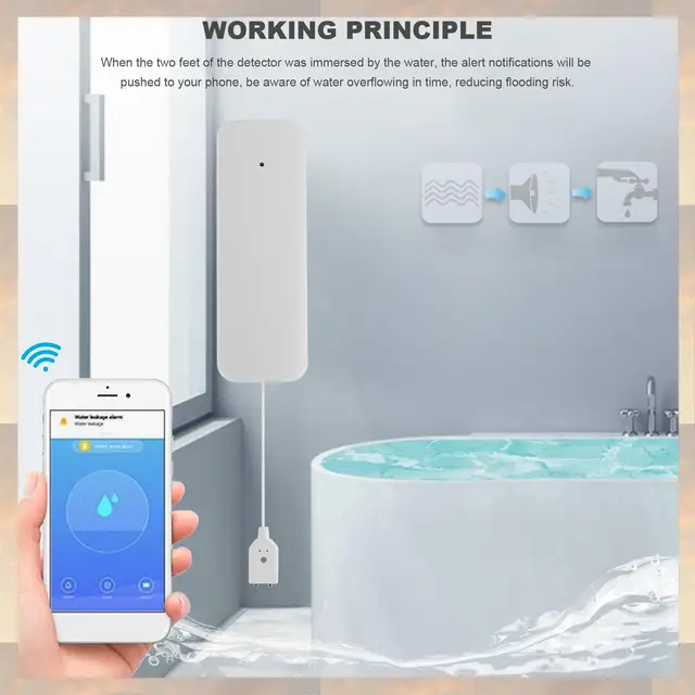2025 New-Tuya Zigbee Water Leak Sensor Wireless Flooding Detector Water Leakage Detection Alert Water Level Overflow Alarm 2