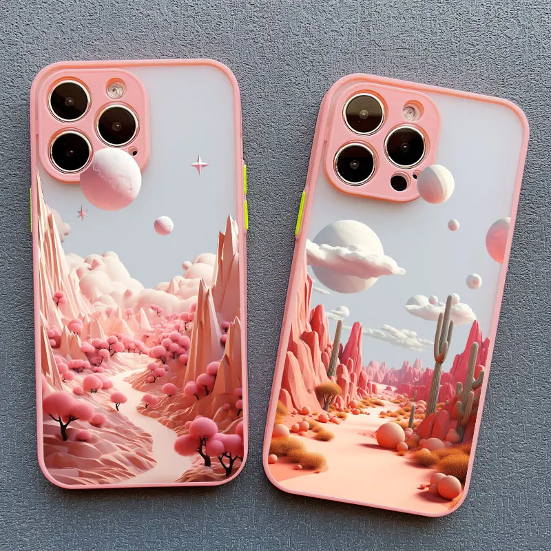 Creative Mountains Landscape Pink Shockproof Phone Case Cover