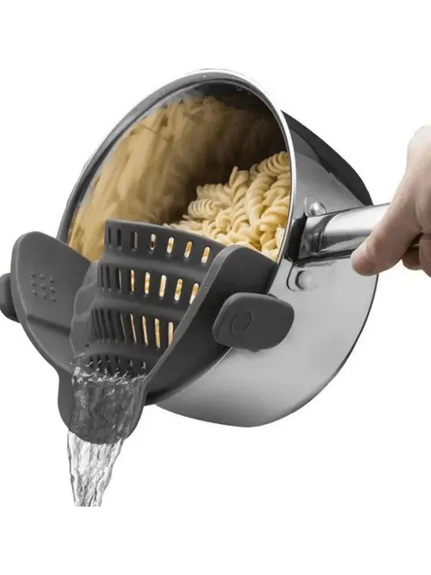 1pc Adjustable Silicone Clip-On Strainer for Pots, Pans, and Bowls - Handheld Drainer for Noodles, Pasta 1