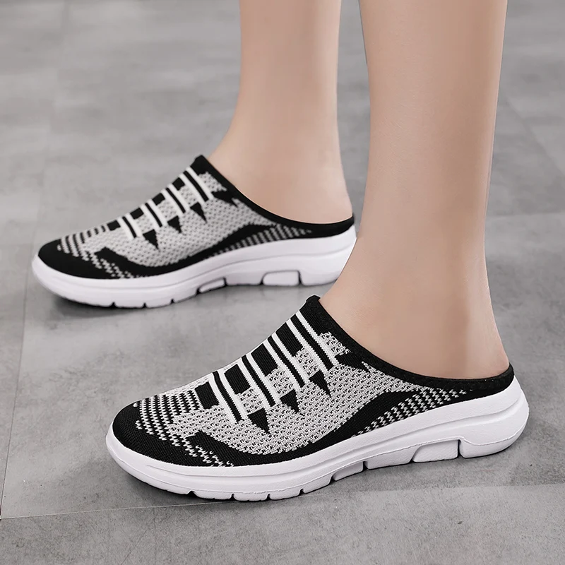 Lightweight Round Toe Slippers For Women Mules Flats Soft House Slippers Female Slides Four Season Black Casual Mesh Lazy Shoes 4