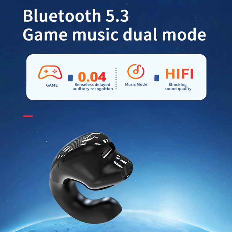 Wireless Ear Clip on Headphone TWS Bluetooth 5.3 Earphone Single in-Ear HiFi Stereo Touch Control Sports Headset with Mic 3